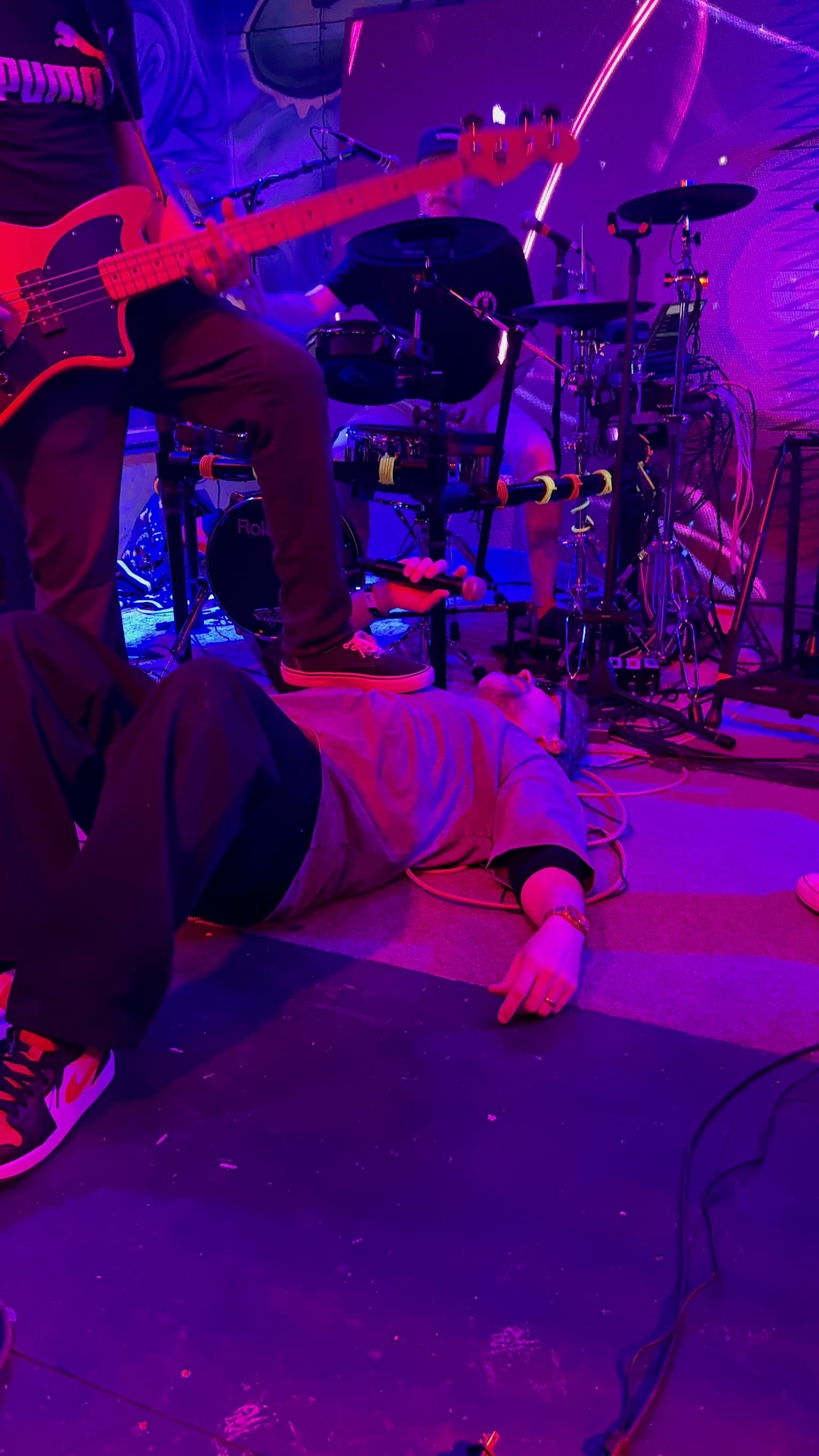 Drummer powering through a high-energy song