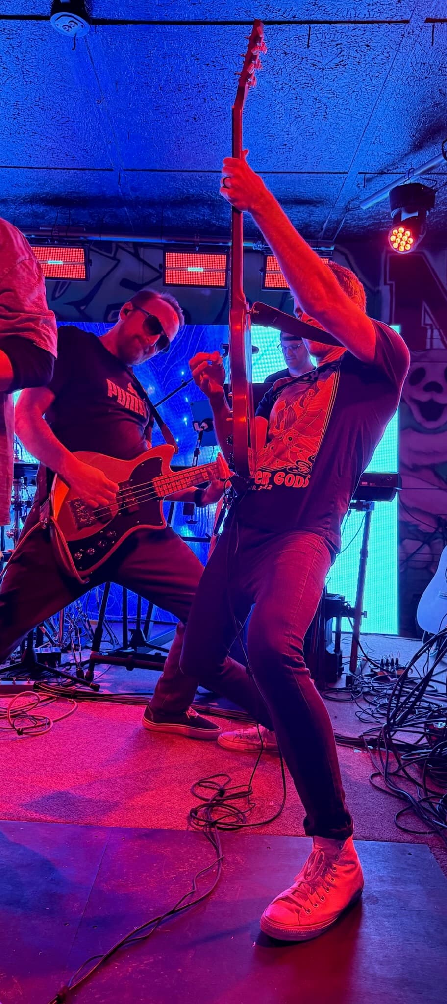 Singer engaging the crowd from the edge of the stage