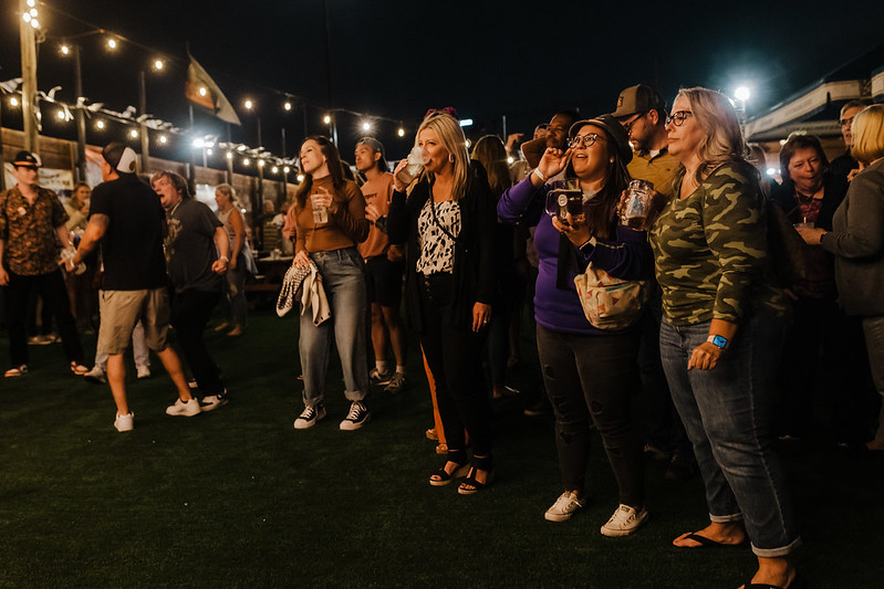 Singer working the crowd during an upbeat anthem