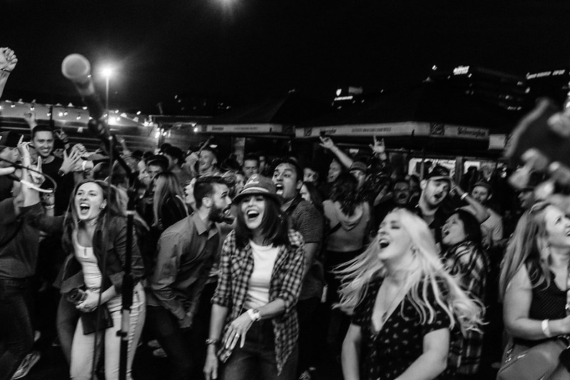 Full band shot from the audience perspective