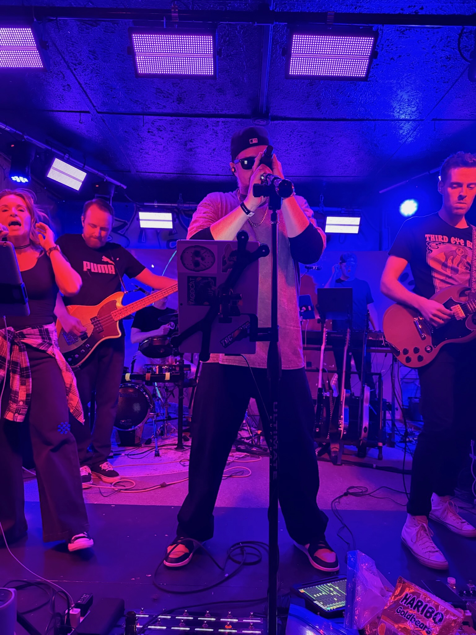 Lead vocalist commanding the stage