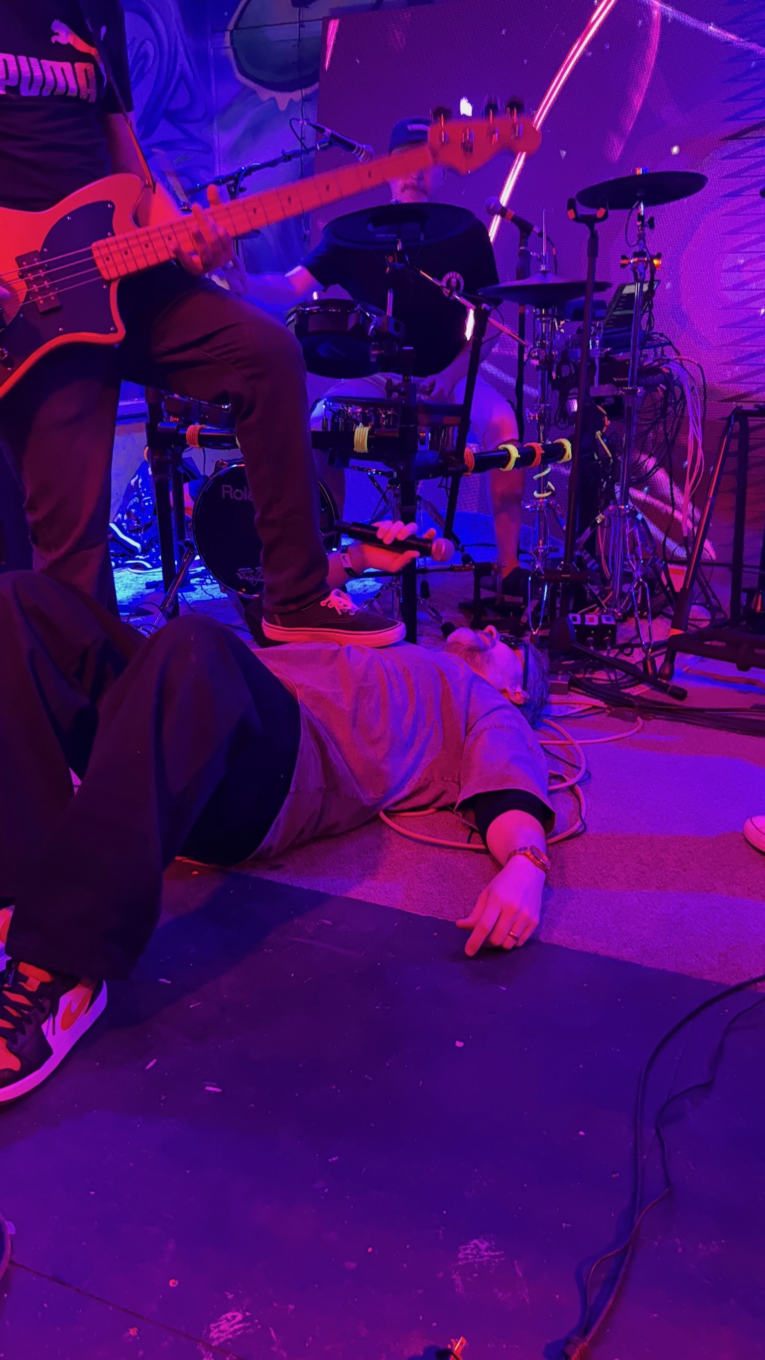 Drummer powering through a high-energy song