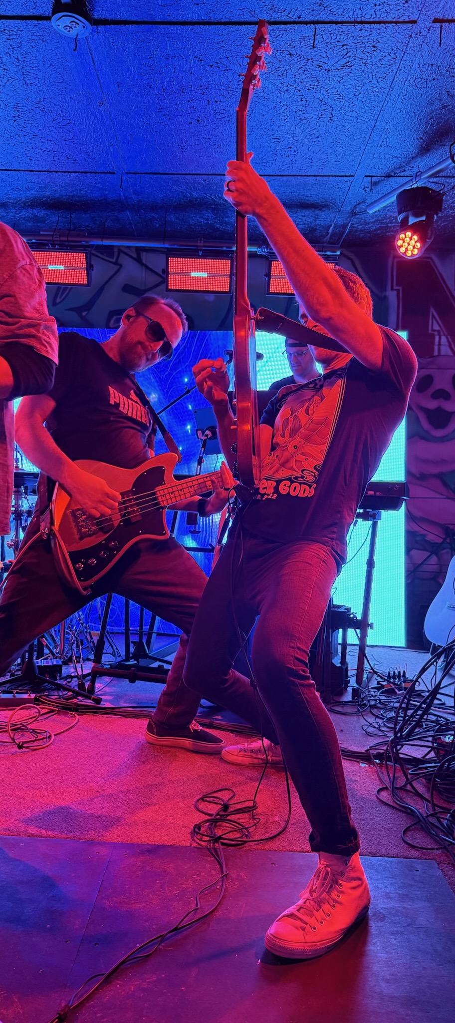 Singer engaging the crowd from the edge of the stage